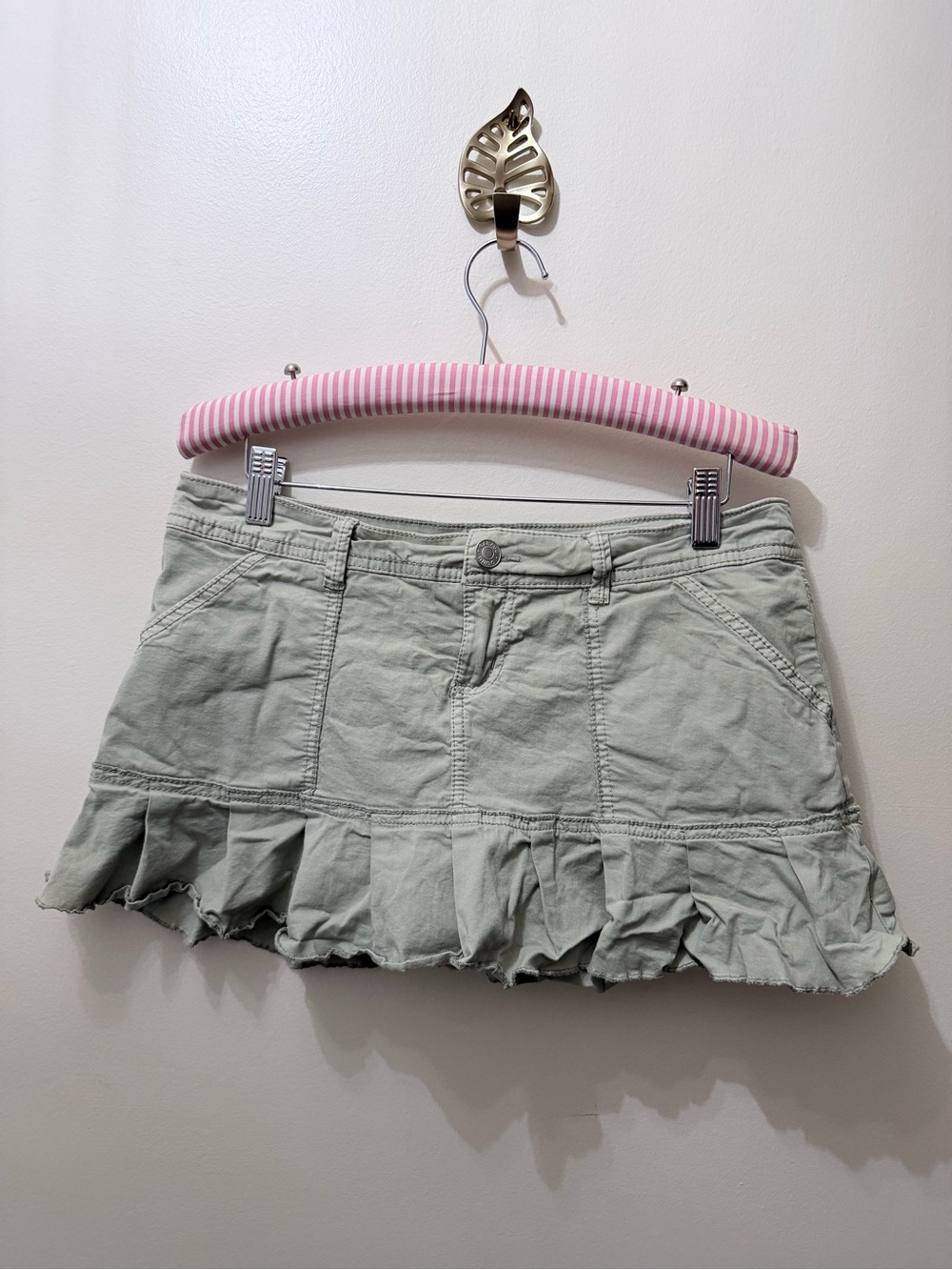 Garage Micro Mini Army Sage Green Ruffle Hem Skirt S Baddie Bratz
